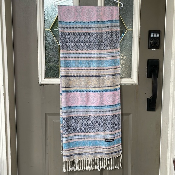 Cashmere Accessories - Beautiful ‘Cashmere’ Pink,Blue,Yellow,Gray & Black Scarf/ Pashmina with fringe